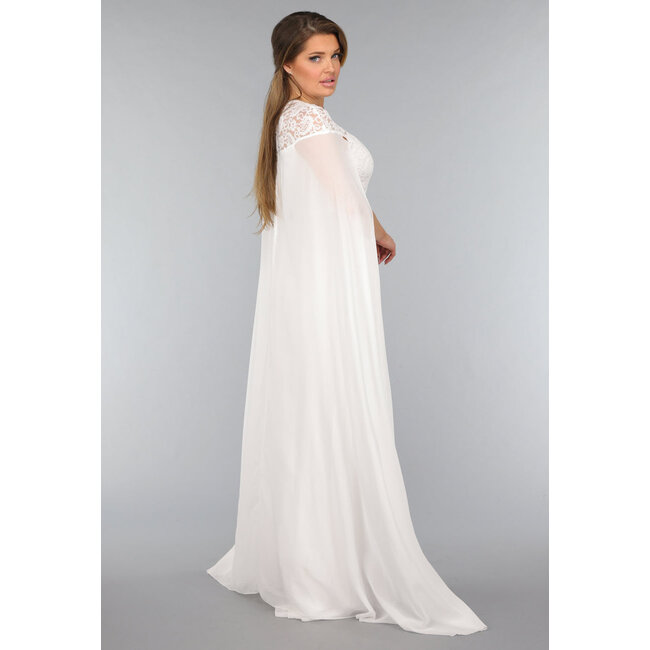 Weißes langes Hochzeitskleid mit Chiffon-Ärmeln