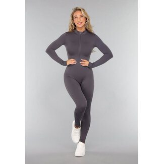 Anthrazit Sportlicher Jumpsuit mit Reißverschluss