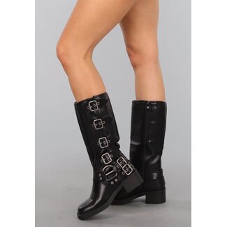 Schwarze Biker-Stiefel mit Schnallen-Details