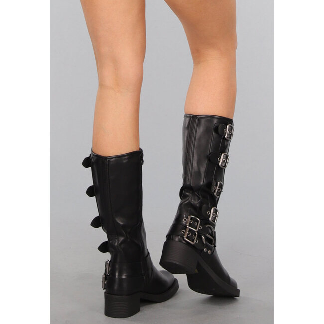 Schwarze Biker-Stiefel mit Schnallen-Details