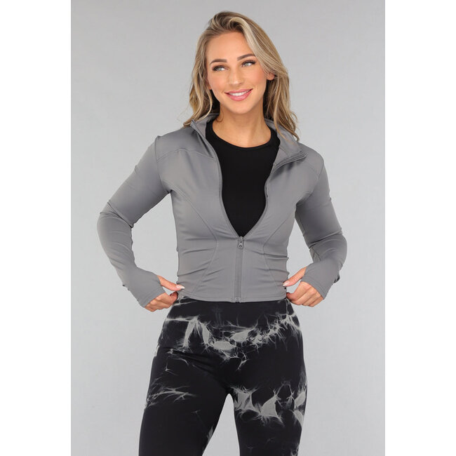 Graue Sport Yoga Jacke mit hohem Kragen