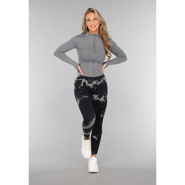 Graue Sport Yoga Jacke mit hohem Kragen