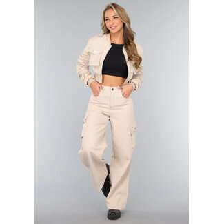 Beige Weites Bein Cargo Co Ord