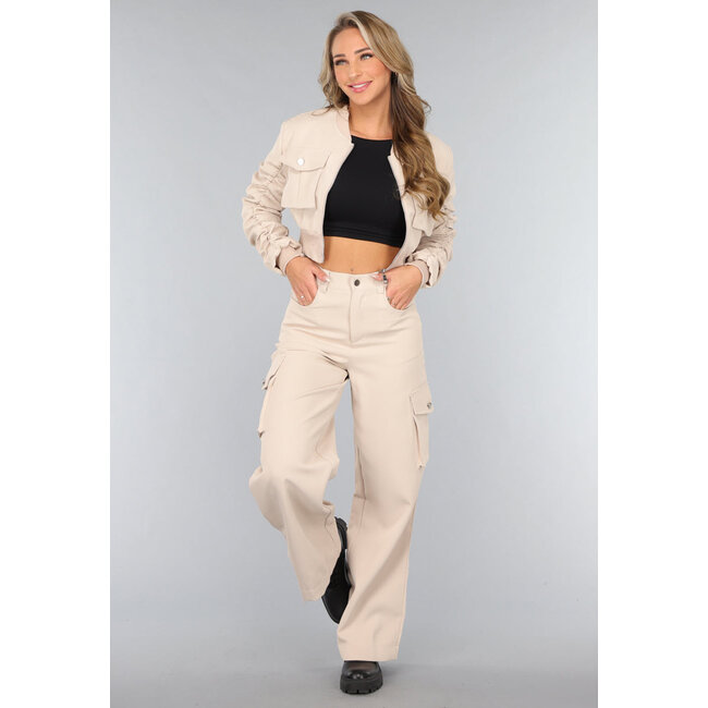 Beige Weites Bein Cargo Co Ord