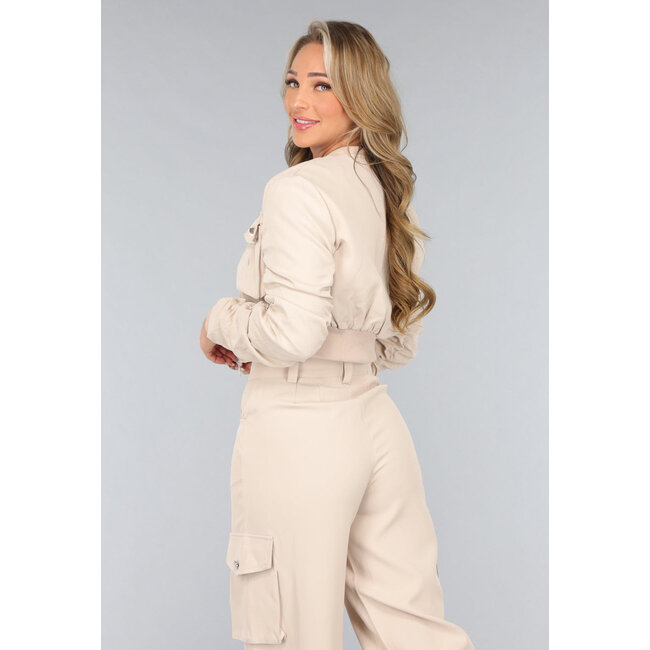 Beige Weites Bein Cargo Co Ord