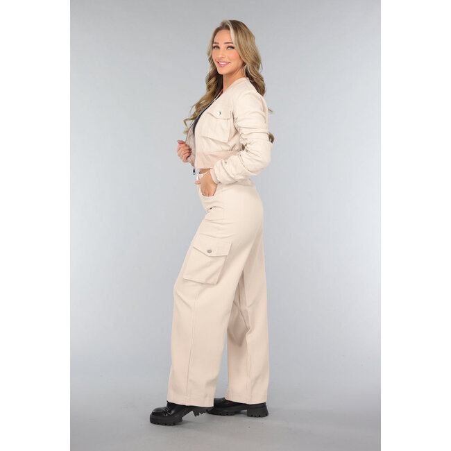 Beige Weites Bein Cargo Co Ord