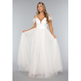 Brautkleid aus Spitze mit Tüllrock in Weiß