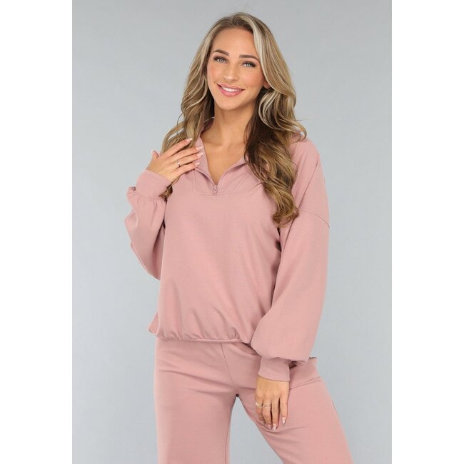 Altrosa Pullover mit Reißverschluss