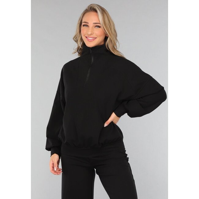 Schwarzer Pullover mit Reißverschluss