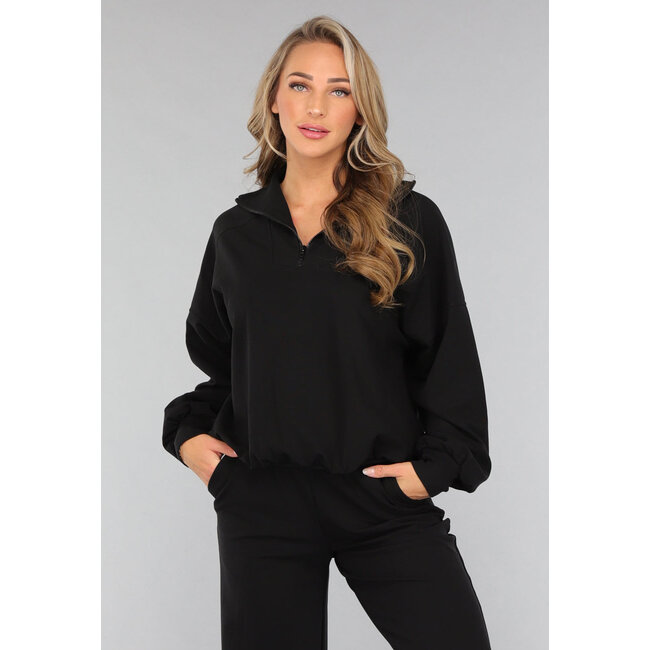 Schwarzer Pullover mit Reißverschluss