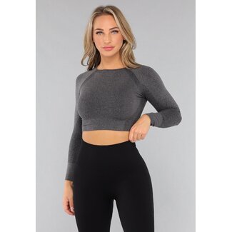 Dunkelgraues Kurzes Langarm-Sport-Top