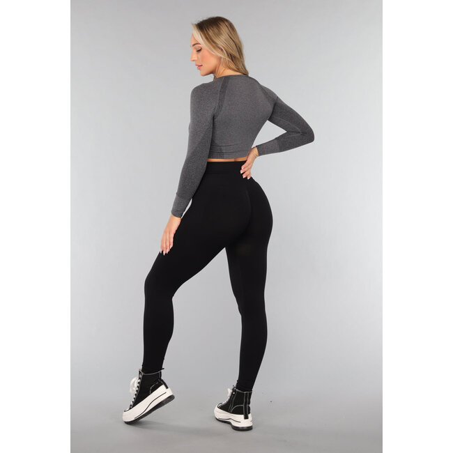 Dunkelgraues Kurzes Langarm-Sport-Top