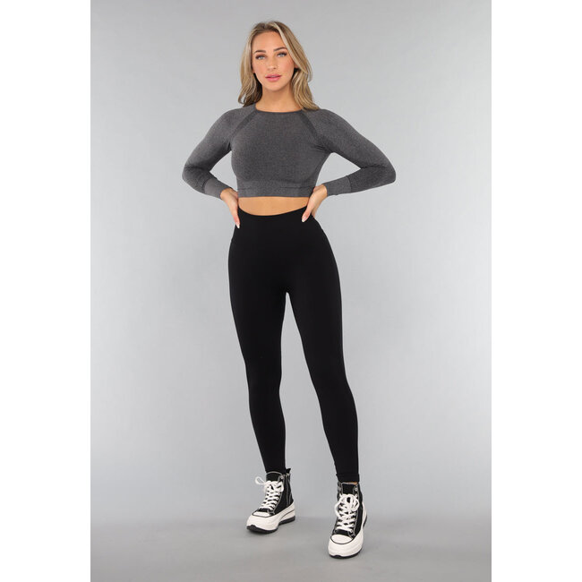 Dunkelgraues Kurzes Langarm-Sport-Top