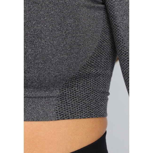 Dunkelgraues Kurzes Langarm-Sport-Top