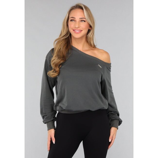 Anthrazitfarbener One-Shoulder-Pullover