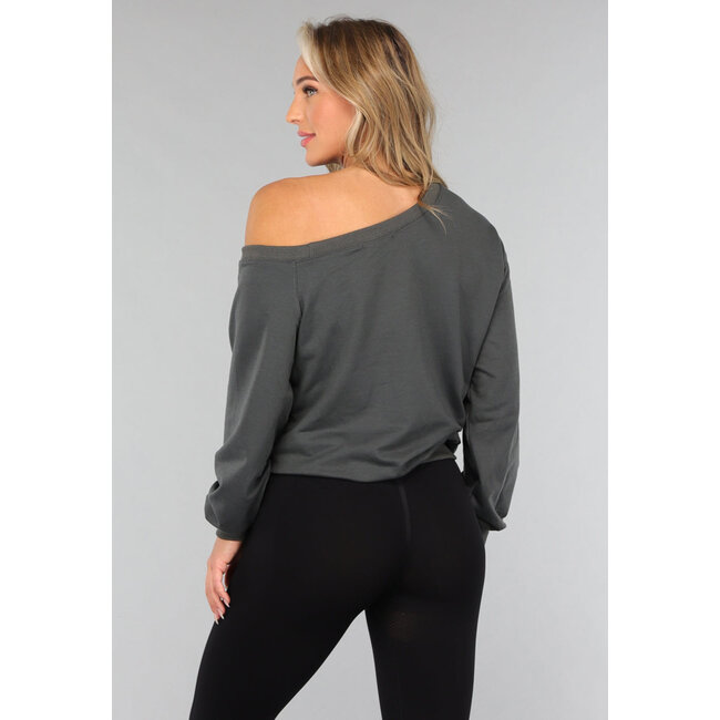 Anthrazitfarbener One-Shoulder-Pullover