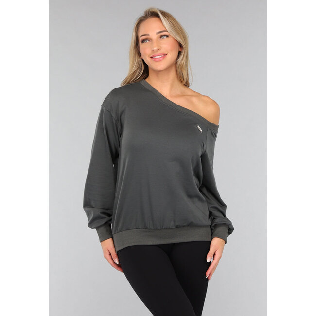 Anthrazitfarbener One-Shoulder-Pullover