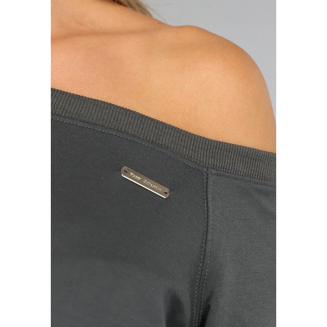 Anthrazitfarbener One-Shoulder-Pullover