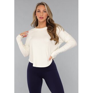 Cremefarbenes Lounge-Shirt aus geripptem Stoff mit offenem Rücken