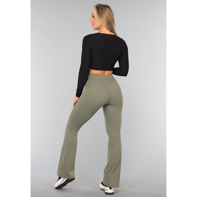Schwarzes langärmeliges Crop Top mit Polsterung