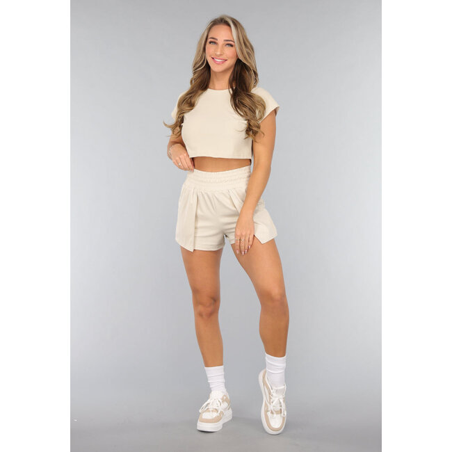 Beige Kurzärmeliges Sport-Top
