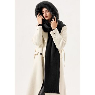 Gestrickte Kapuze mit Pelzkragen und festem Schal