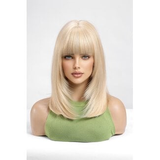 Halblange blonde Perücke mit Fransen