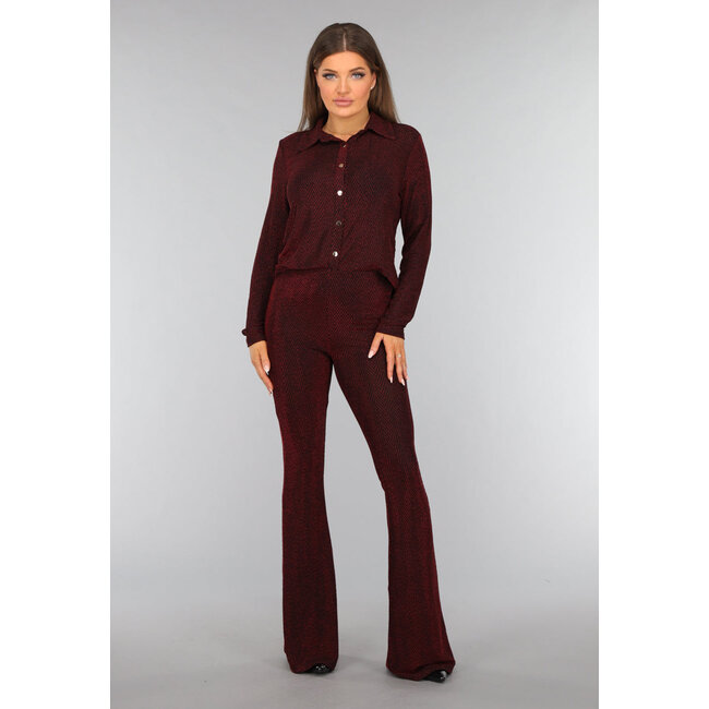 Rote Glitzerbluse mit Zickzack-Muster