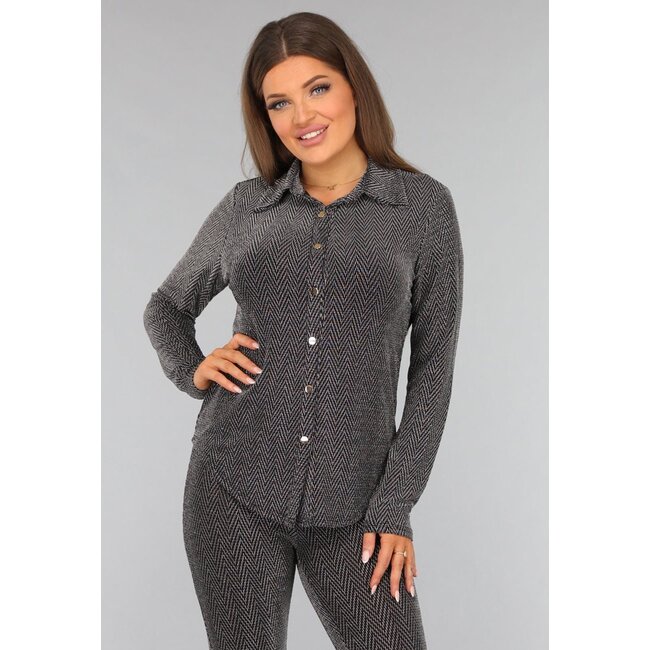 Silberne langärmelige Bluse mit Glitzer