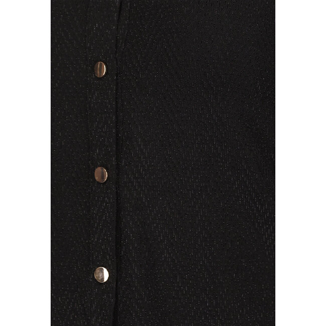 Schwarze Glitzerbluse mit goldenen Knöpfen