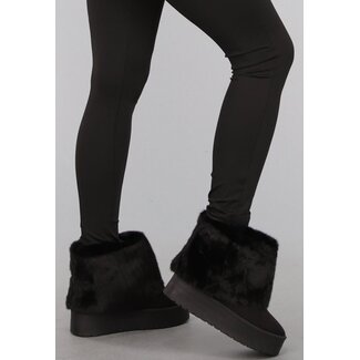 Kurze schwarze Kunstfell-Schneestiefel
