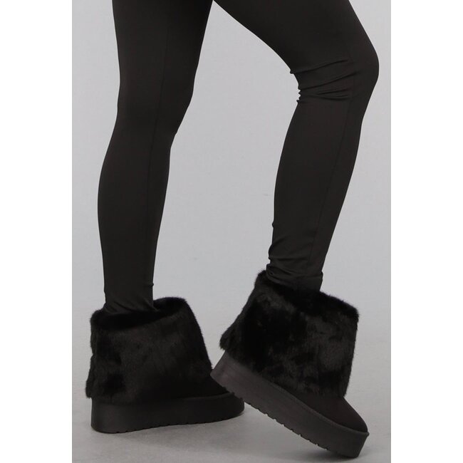 Kurze schwarze Kunstfell-Schneestiefel
