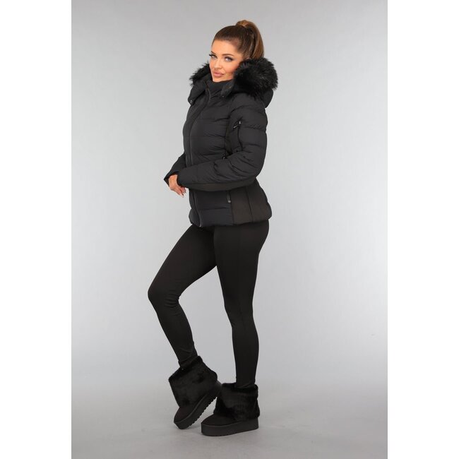 Kurze schwarze Kunstfell-Schneestiefel