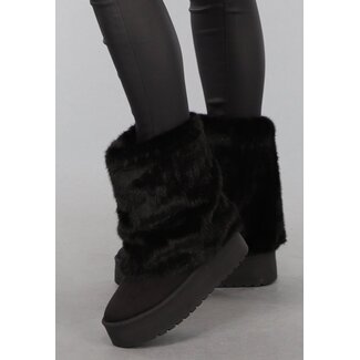 Schwarze Kunstpelz-Schneestiefel