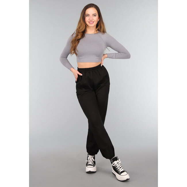 Graues Langarm-Cropped-Sport-Top