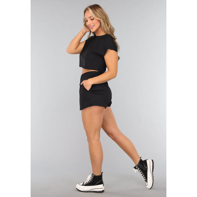 Schwarzes kurzärmeliges Sport-Top