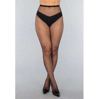 Schwarze Netzstrumpfhose mit Strasssteinen