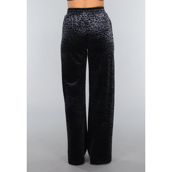 Marineblaue Velours-Hose mit Panther-Print