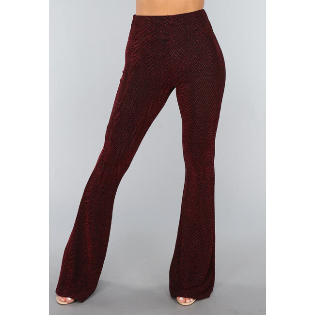 Stretchige Tall Flair-Hose mit rotem Glitzer