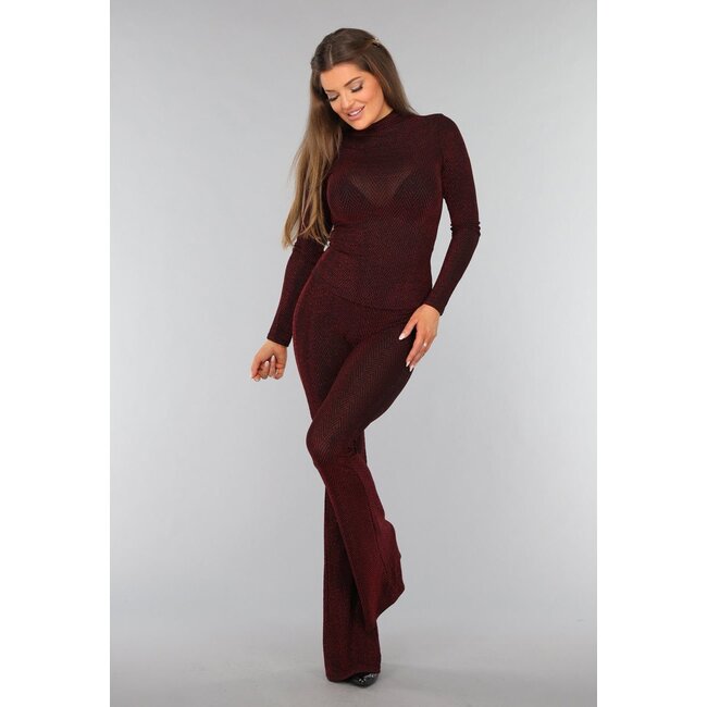 Elastische, lange Schlaghose mit rotem Glitzer