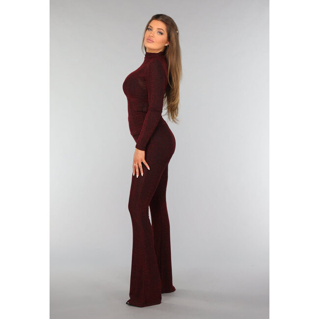Stretchige Tall Flair-Hose mit rotem Glitzer