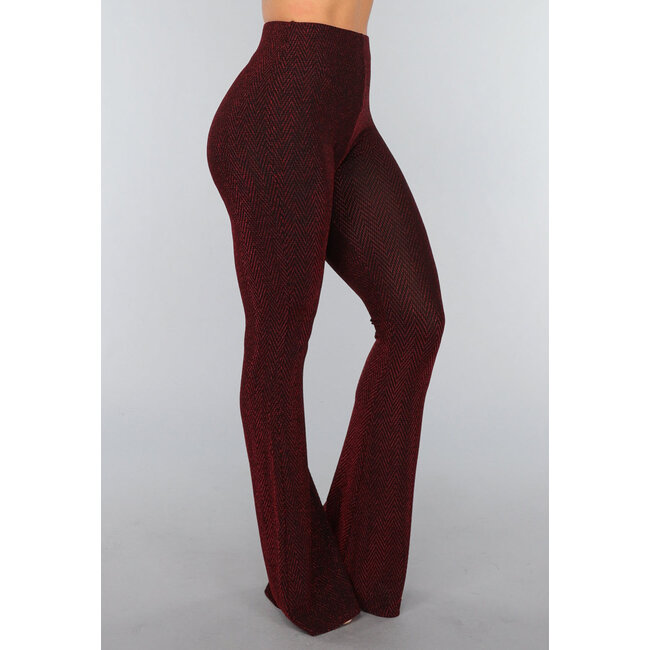 Stretchige Tall Flair-Hose mit rotem Glitzer