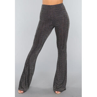 Silberne elastische Hose mit weitem Bein