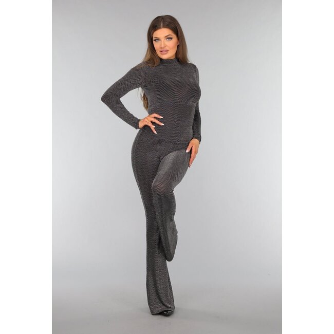 Silberne elastische Hose mit weitem Bein