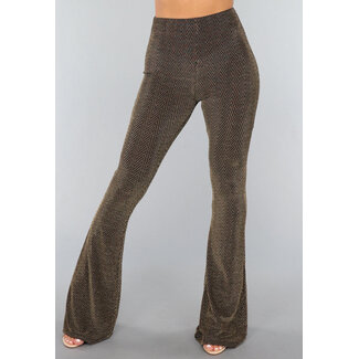 Goldene, weit ausgestellte Hose mit Zickzackmuster