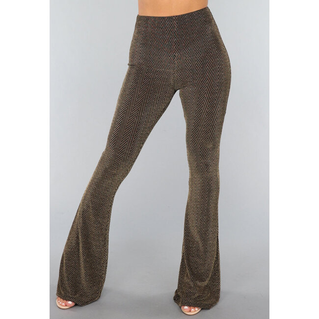 Goldene, weit ausgestellte Hose mit Zickzackmuster