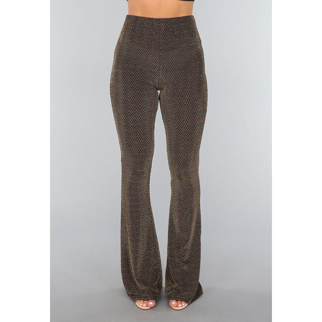 Goldene, weit ausgestellte Hose mit Zickzackmuster