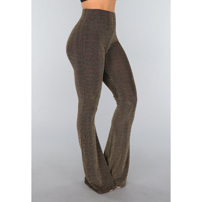 Goldene, weit ausgestellte Hose mit Zickzackmuster