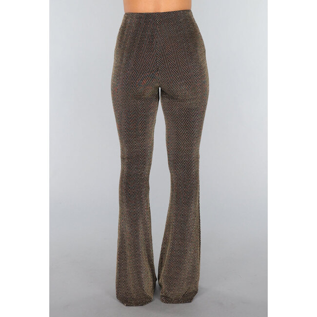 Goldene, weit ausgestellte Hose mit Zickzackmuster