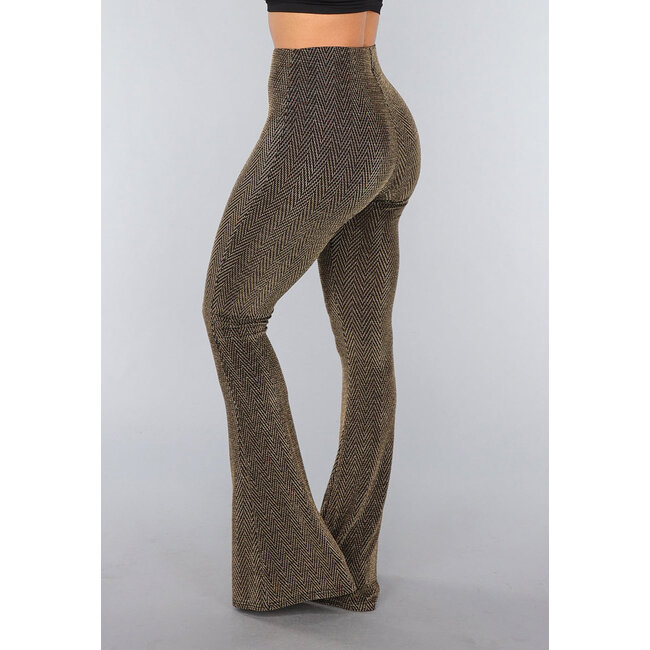 Goldene, weit ausgestellte Hose mit Zickzackmuster